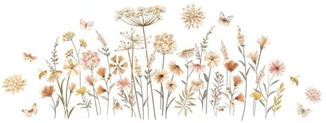 Pusteblumen Schmetterling Wandsticker, Boho Blumen Wandaufkleber, Wandtattoo Blumen, Wanddeko für Schlafzimmer Wohnzimmer TV Hintergrund