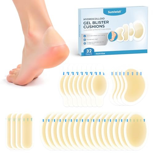Sumiwish Blasenpflaster - Hydrokolloid Bandages - Wasserdichte Blasenpolster für Ferse, Zehen und Füße, Extra starker Schutz und schnelle Erholung(32 Count，Variety)