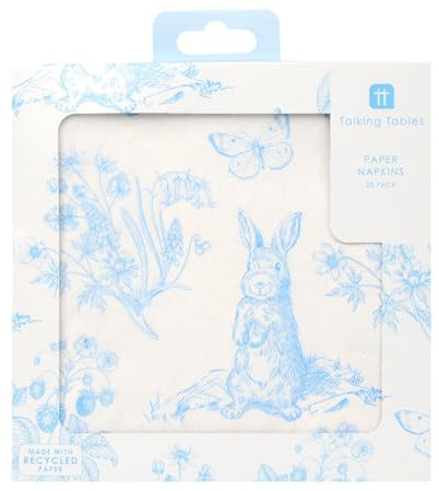 Talking Tables 20 x Blue and White Paper Napkins, Disposable Easter Serviettes for Tea Party, Birthday, Weddings, Baby Shower, Tableware, Decoupage, Recyclable, Plastic-Free, Made in EU 3ply 33cm