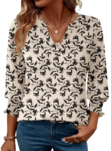Tops for Women 3/4 Length Sleeves V-Neck Blouse Summer Elegant Tunic for UK