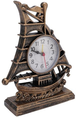 Mumusuki Segelboot-Figur, Uhr, Antik, Dekorativ, für Studenten, Wecker, Tisch, Schreibtisch, Zeituhr, Coole Bootsfigur für Zuhause
