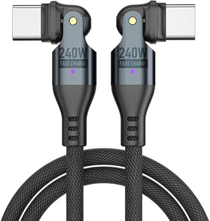 Cable USB C de 1 m, 240 W, USB C a USB C, 5 A, cable de carga rápida USB C, ángulo de 360 grados, con chip de correo electrónico para iPhone 16 15 Pro Max, para MacBook, para iPad, para Galaxy; para