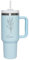 Thermobecher personalisiert „Wunschname“ mit Gravur & Blumen-Motiv - Trinkbecher mit Deckel und Strohhalm 1,2 l / 40 oz - personalisiertes Geschenk Geburtstag Weihnachten - Farbe Baby Blue