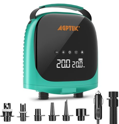 AGPTEK Elektrische Sup Pumpe 20 PSI 12v Akku Tragbare SUP-Luftpumpe, automatische Abschaltung, 12-V-Gleichstrom-Autostecker Paddle Board Pumpe zum Aufpumpen und Entleeren von aufblasbaren SUP-Boards