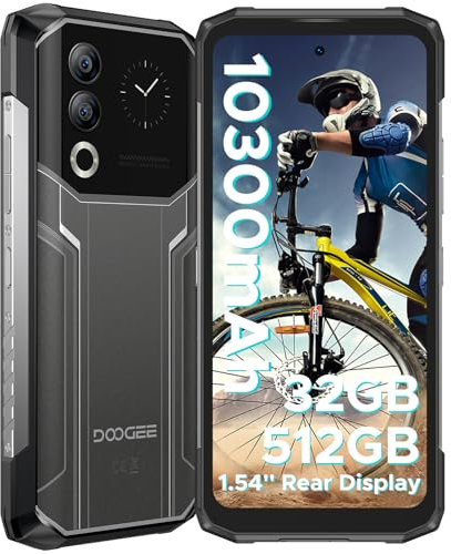 DOOGEE Blade20 Ultra Telephone Portable Incassable, 10300mAh, 32GB+512GB/2TB, 1.54” Écran Arrière & 6.6” HD+, 50MP Caméra,Android 14 Smartphone Incassable, 3 Fentes pour Carte/NFC/OTG/Face unlock/IP68