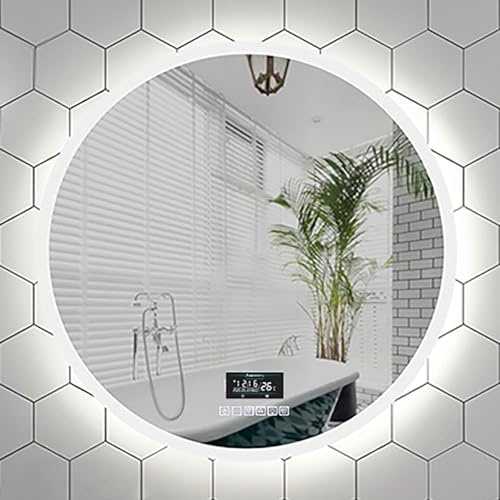 Moderner Beleuchteter Raumspiegel Mit Brummkörperinduktion, Dimmbarer Demister Wärmekissen Bluetooth-Lautsprecher Wandmontage, Warm Light- D, 50cm