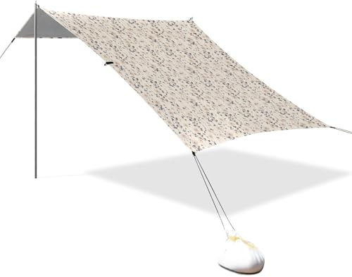 Strandzelt, Beige Dahlie Blumen, UPF50, einfacher Aufbau, großer Sonnenschutz mit Sandtaschen, für Familienausflüge, Picknicks & Camping