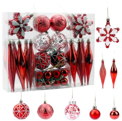 40 PCS Christmas Balls Baubles Shatterproof Balls Christmas Tree Decoration Ornaments for Xmas Hanging Decorations (Red)