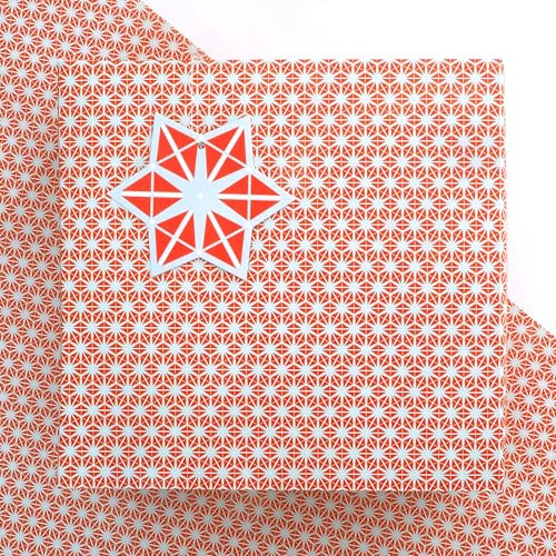 Bright Stem Star Wrapping Paper, Birthday and Christmas, Recyclable, Orange and Grey, 100% Recycled Paper, Geometric Pattern
