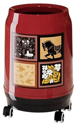 Pitycbo Poubelle de Cuisine Bac à Déchets sur Roulettes Corbeille à Ordures Double Compartiment avec Poignée Sécurisée Matériau Pp Motif Rétro Oiseaux et Fleu, Open S Red