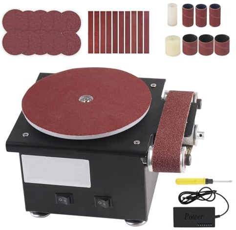 6 Inch Electric Bench Grinder Sander, 3-in-1 Mini Sander Belt Grinder with 26 Sanding Discs, 7 Speed Adjustable Electric Sanding Polishing Grinding Machine for Metal, Wood, Aluminum