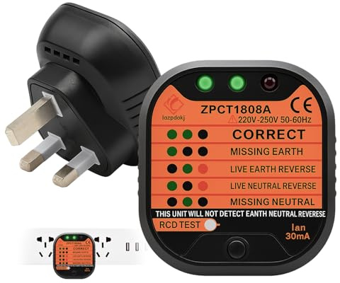 Socket Tester UK 220-250V Plug Tester with LCD Display RCD GFCI Socket | Portable Automatic Outlet Testers Circuit Polarity Voltage Detector for Power Plug Wiring Detection Leakage Current Testing