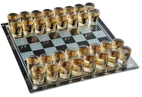 Chess Games Drinking Shot Glass Chess Set Board Game Chessboard with Clear Shot Glass Drinking Game Sets (25 * 25cm)(35 * 35cm)
