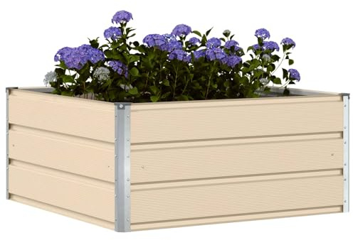 vidaXL Pflanzkübel Elfenbein 100 x 100 x 45 cm Stahl, Garten- und Terrassenideen, modernes Design, langlebige Materialien, verschönere Dein Outdoor-Wohngefühl, entdecke stylische Optionen Heute