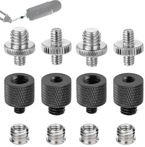 12 Stück Stativ Schraube Adapter, Gewindeadapter 1/4 auf 3/8 Gewinde | Stativ Adapter und Aufbewahrungsboxen für Kamerastative Mikrofonstativ Lampenstative mit Doppelschraube & Zwei Aufnahmeboxen