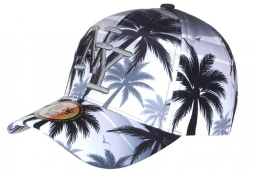 Hip Hop Honour NY Palmen Cap schwarz und weiß Tropical Design Streetwear Hawaii – Einheitsgröße – Weiß