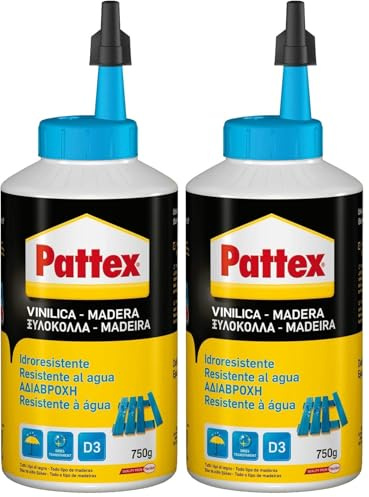 Pattex Vinilica Idroresistente, Colla per Legno resistente all'acqua, Adesivo Acetovinilico per Montaggi, Assemblaggi e Laminature in Ambienti Umidi e Caldi, 750g (Confezione da 2)