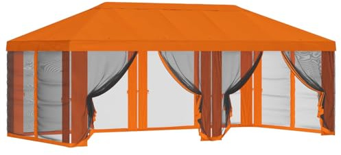 fsahslih Pavillon Dach mit 6 Seitenwänden 3x6 m, Pavillonbespannung aus Polyester 190 GSM, Pavillonabdeckung mit Belüftungssystem für Garten und Terrasse, Orange