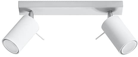 SOLLUX lighting Ring Deckenleuchte mit 2 Strahlern - Lampe für Wohnzimmer und Esszimmer mit Verstellbarem Arm und Lichtrichtung - Leuchte für Küche 2 x 40 W - Stahl in Weiß 30 x 6 x 16 cm