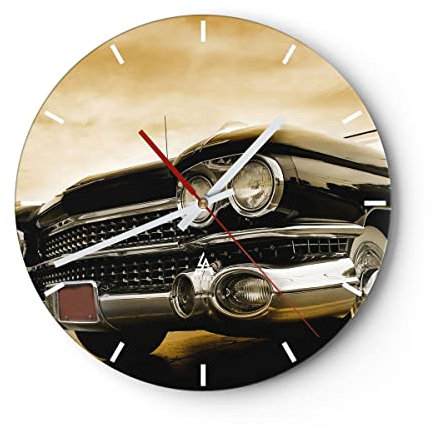 Modern Wanduhr Auto Chrom Rad 40x40cm Rund Groß Wand Uhr Glas Analog Zimmeruhren Küche Büro Wohnzimmer Glasuhr Wall Clock Dekoration Design Wanddekoration Küchenuhr C3AR40x40-0160