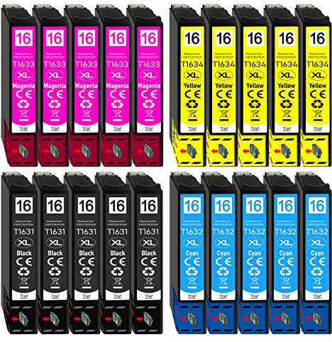 Druckerparadies 20er-Set kompatibel für Epson 16XL Tintenpatronen Workforce WF-2010 WF-2110 WF-2110W WF-2510 WF-2520 WF-2530 WF-2540 WF-2630 WF-2650 WF-2660 WF-2750 WF-2760