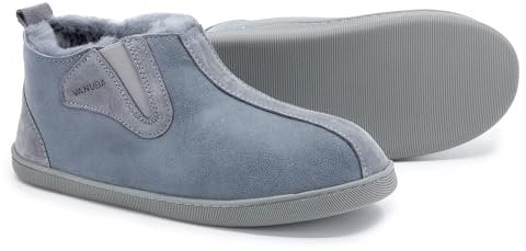 Vanuba Handgemacht Lammfell Warme Hausschuhe Herren Winter Kuschel Pantoffeln Geschlossen Hüttenschuhe Herren Hausschuhe 40 Grau