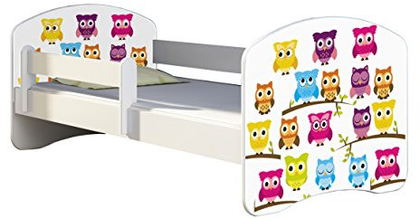 Kinderbett Jugendbett mit einer Schublade und Matratze Weiß ACMA II 140 160 180 40 Design (180x80 cm, 31 Eule)