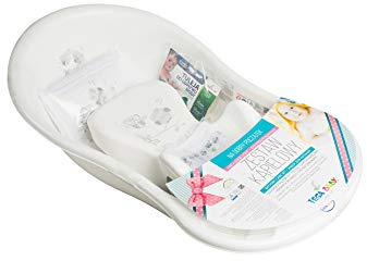 Tega Baby ® SET 5-teilig Badewanne Badesitz für Baby, ab 0 Monate mit eingebautem Thermometer - Anti-rutsch, GESCHENK für Neugeborene (allein, Eule - weiß)
