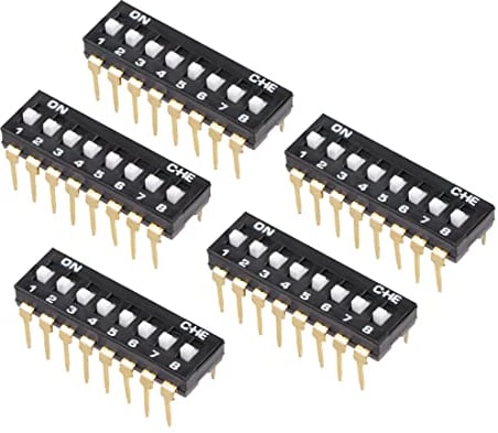 sourcing map 5 Pcs Black DIP Switch 1-8 Positions 2.54mm Pitch for Circuit Breadboards PCB