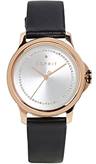 ESPRIT Edelstahl-Uhr mit Zirkonia und Leder-Armband