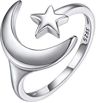 ChicSilver 925 Damen Ringe Offene Ring Stern Ring Mond Ring mit Geschenkebox für Damen und mädchen