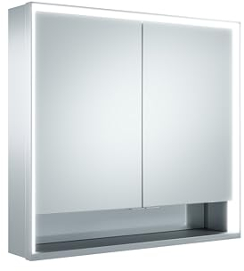 Keuco Spiegel-Schrank mit Variabler LED-Beleuchtung, Badezimmer-Spiegelschrank, mit Aluminium-Korpus, mit 2 Türen, 80x73,5x16,5 cm Royal Lumos