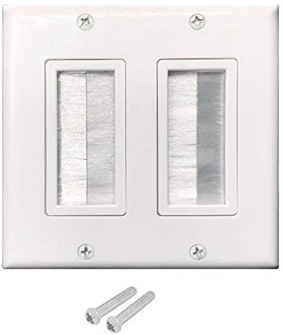2-Gang Brush Wall Plate, OZXNO 1-Pack Low Voltage Cable Passthrough Wall Plate Brush Type Cable Access Strap Single Port Outlet Cover Panel in-Wall Installation for HDMI/HDTV/Coaxial/Home Theater