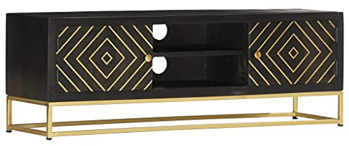 vidaXL Mobile Porta TV Oro e Nero 120x30x40 cm Legno Massello di Mango