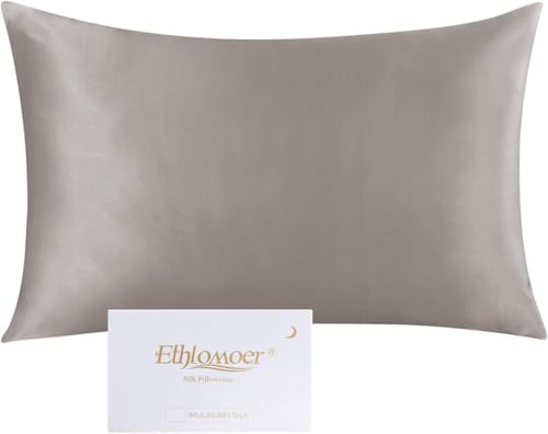 Ethlomoer Kissenbezug aus natürlicher Reiner Seide für Haar und Haut, beidseitig 19 Momme, 600 Fadenzahl, Design mit verstecktem Reißverschluss, 1 Stück 50x75cm Dunkelgrau
