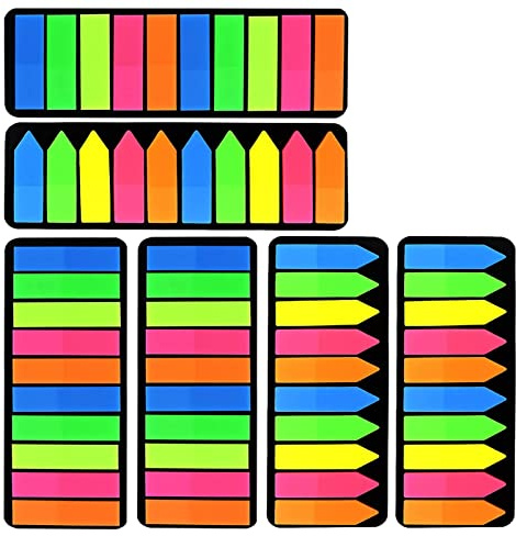3000 Pieces Neon Page Markers Sticky Index Tabs, Colored Index Tab Flags, Fluorescen Sticker Tabs Note for Books, 12 Sets 2 Designs