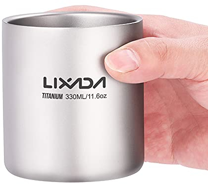 Lixada Wassertasse, 330ml Doppelwandige Titanium Wassertasse Kaffee Teetasse für Zuhause Outdoor Camping Wandern Rucksack Picknick