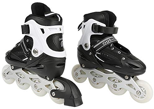 Inline-Skates mit Verstellbarer Größe Skates für Kinder, Jugendliche, Erwachsene, Anfänger (schwarz, S (EU 31-34))