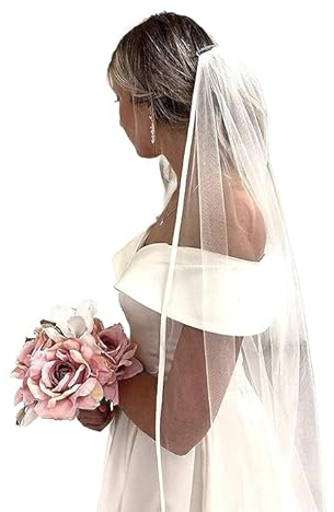 Pet-Jos Satin Edge Bridal Veil Cathedral Long Wedding Veil with Satin Edge Pure White Veil Cathedral Long Veil 1 Tier Satin Edge Classic Elegant Bridal Veil 228 cm (approx. 90 inches) IVORY