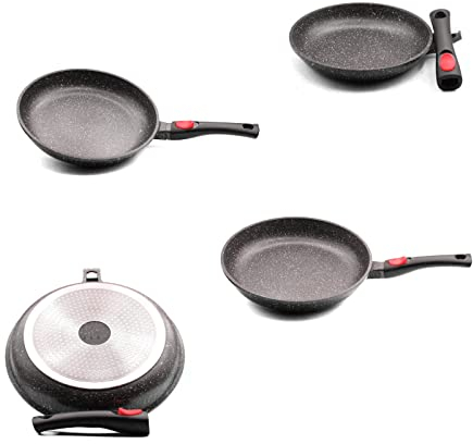 PRADEL LUXE, lot de 4 poêles, 20/24/28/30 cm, tous feux dont induction, manche amovible.