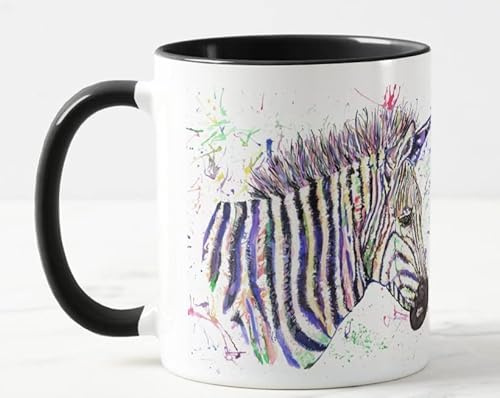 Vixar Zèbre Animaux Aquarelle Art Tasse Tasse Tasse Cadeau Anniversaire Travail Bureau Noël Thé Café (Noir)