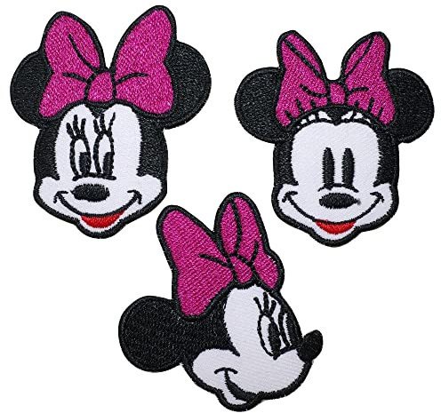 CLOVER INTER 3 Pcs Minnie Patches Iron on Embroidered Badge Saw On Patch for Jeans, Clothing, Bags, Jackets, Caps