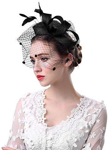 ITODA Fascinator Hut Damen Netzschleier 1920s Schleier mit Feder Haarschmuck mit Netz Hochzeitshut Schleife Pillbox-Hut Vintage Haarspange Blumen Haarklammer Elegant Kopfschmuck Hochzeit Tee Party