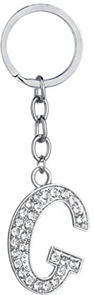Lieson Schlüsselanhänger Mit Gravur, Schlüsselanhänger Personalisiert Edelstahl Herren Damen Buchstabe G mit Zirkonia Schlüsselanhänger Ringe Silber