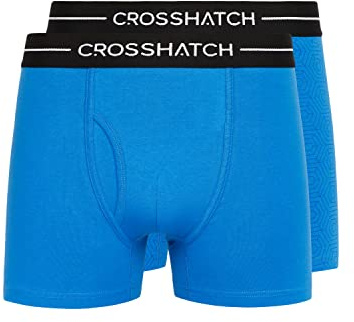 Crosshatch Men’s Hexter Boxer Shorts (Pack of 2), Stretch Cotton Trunks with Front Fly Opening & Jacquard Branded Waistband, Sizes S-XXL, Blue, Yellow, Red Multi-Pack