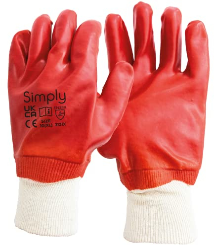 Simply Unisex Pvcg003 PVC Protective Gloves, Red, XL UK