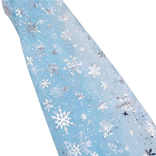 Cozylkx Tüll Stoff Schneeflocken Glitzer Tüll Material 150 Cm × 100 Cm Pailletten-mesh-stoff Für DIY Tutu Rock Hochzeitskleid Dekorationen,Baby blau