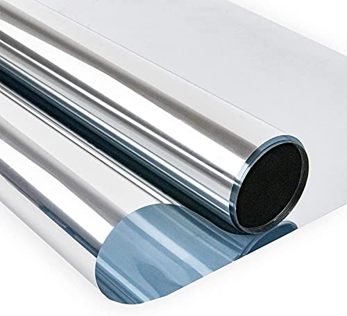 Zindoo Spiegelfolie Fensterfolie von innen durchsichtig von aussen Blickdicht 44.5 x 300 cm Sonnenschutzfolie Selbsthaftend UV-Schutz Fensterfolie Silber