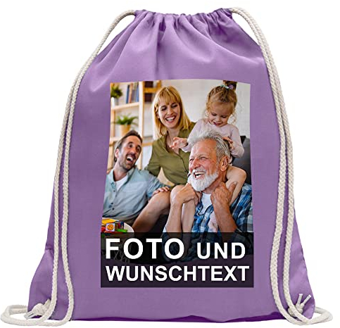 Kiwistar Wunschtext mit Foto - Rucksack personalisiert und bedruckt - Turnbeutel Fun Sport Beutel Gymsack Baumwolle mit Ziehgurt