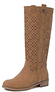 QUEEN HELENA Stivali Traforati Semplici Classici con Tacco Basso Donna X28-106 (Marrone, Sistema Taglie Calzature EU, Adulto, Donna, Numero, Media, 36)